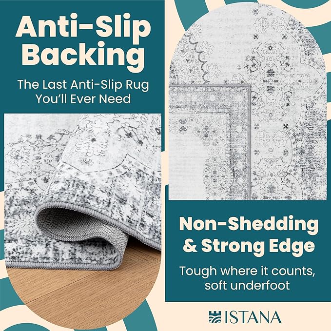 Istana 2x3 Area Rug - Grey/Gold Boho Rugs for Living Room 2x3 - Foldable Small Rugs for Bedroom - Stain Resistant Washable Rug Non Slip - Eco-Friendly Area Rugs Indoor