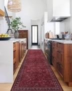 GLN Rugs Traditional Collection - Machine Washable Area Rug, Traditional Washable, Non Slip, Low Pile Chenille Rug, Living Room, Bedroom, Kitchen Rug (2'6" x 7' Dark Red)