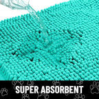 Smiry Dog Door Mat for Muddy Paws, Absorbent Dirt Trapper Non Slip Quick Dry Washable Chenille Mat for Mud Dogs, Entry Rug for Indoor and Outdoor (48x30 Inches, Turquoise and White)