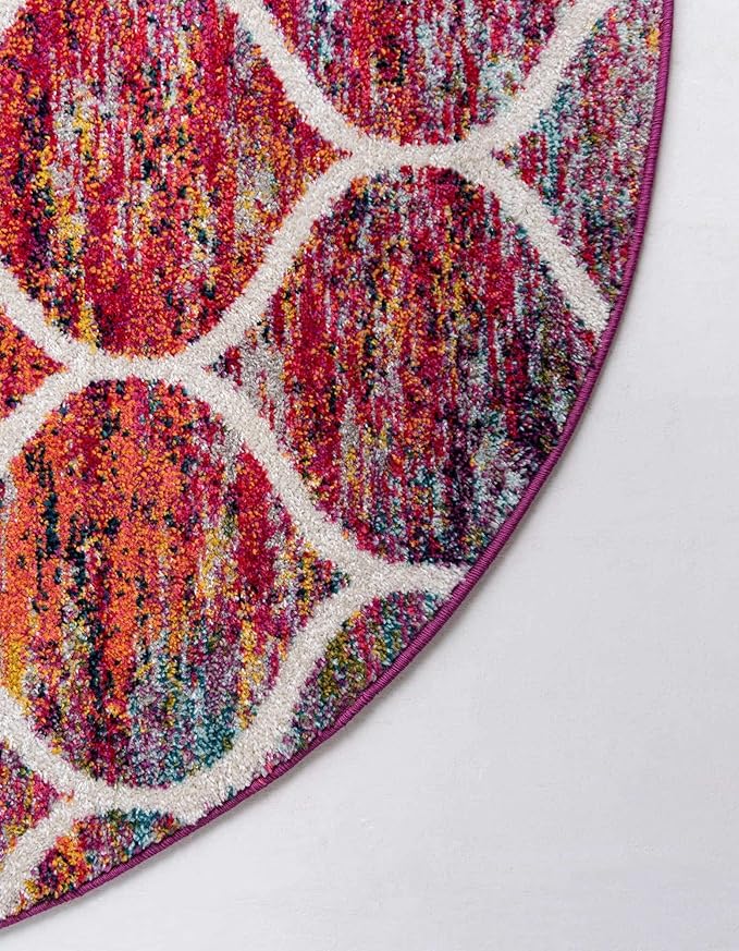 Rugs.com Lattice Frieze Collection Rug – 10' Round Multi Medium Rug Perfect for Kitchens, Dining Rooms