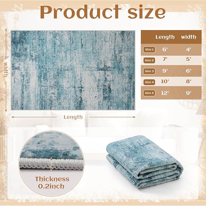 5x8 Area Rugs, Modern Abstract Teal Grey Washable Rug for Living Room, Soft Large Non-Slip Carpet for Bedroom Dining Room Home Office Farmhouse Decor - Teal+Gray