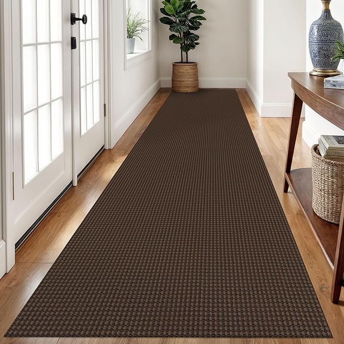 Braided Runner Rug 3x12 Ft Washable Runners for Hallways Non Slip Rubber Backed Kitchen Runners Cotton Long Entryway Runner Indoor, Woven Carpet for Hall Kitchen Entryway, Brown