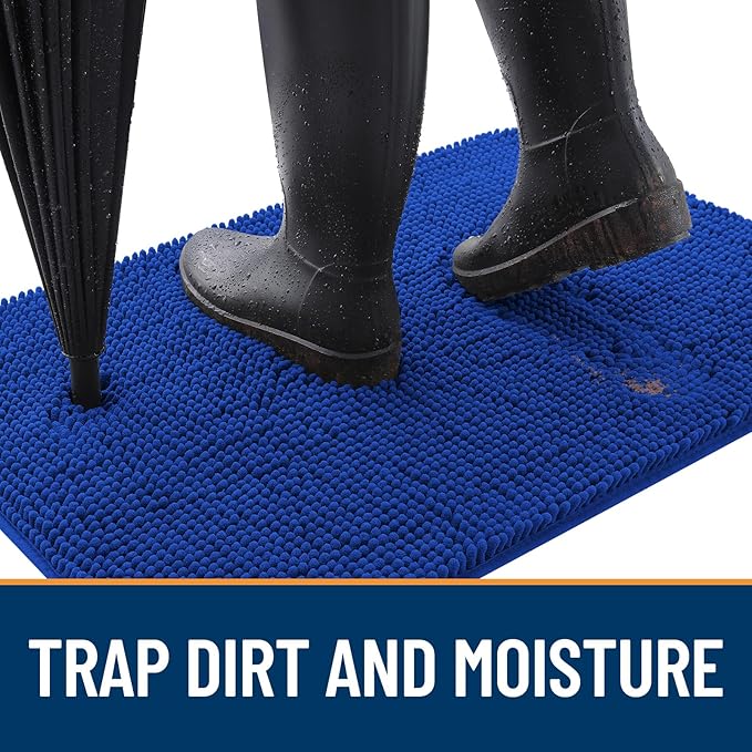 OLANLY Dog Door Mat for Muddy Paws 34x21, Absorbs Moisture and Dirt, Absorbent Non-Slip Washable Doormat, Quick Dry Chenille Mud Mat for Dogs, Entry Indoor Entryway Carpet for Inside Floor, Royal Blue