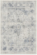 RUGGABLE Washable Vintage Area Rug – Sarrah Blue Quartz 4x6, Stain-Resistant, Non-Slip – Medium Machine Washable Rugs for Living Room, Bedroom, Hallway, Entryway & Office–with Standard Pad