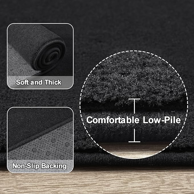 Amearea Modern Soft Hallway Runner Rug, 3x10 Feet Washable Long Runner Rugs for Hallway, Black Fluffy Bedroom Bedside Rugs, Non Slip Memory Foam Rug Carpet for Entrance Kitchen Living Room Home Decor