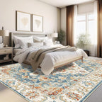 Enkor Area Soft Rugs 9x12 Washable Non Slip Boho Floor Rugs for Living Room Bedroom, Vintage Style Farmhouse Mat for Kitchen Entryway Orange & Blue