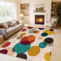 Mid Century Modern Rugs for Home Decor, 8x10 ft, Boho Geometric Circle Area Rugs for Living Room, Soft Non Slip Washable Abstract Geometry Carpet Bedroom Decorations Dt-Ghf-19