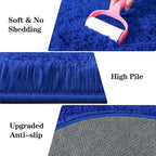 Soft Fluffy Area Rug for Bedroom, Blue Fuzzy Shaggy Oval Throw Rugs for Bedside, Non-Slip Cozy Plush Shag Carpet for Boys Kids Room Nursery Dorm Living Room, 2.6 x 5.3 Feet