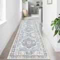 Runner Rug 2×8, Vintage Boho Rug,Ultra-Soft Low Pile, Washable, Non Slip,Stain Resistant Printed Carpet for Hallway Kitchen Living Room Bedrooms Playroom Office, Light Blue