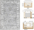 jinchan Fiora Vintage Floral 5x7 Area Rugs for Bedroom - Machine Washable Distressed Design Stain Resistant Boho Carpet Ultra-Thin Low Pile Non-Slip Rug for Living Room Dining Room (5'x7', Grey)