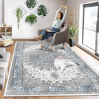 6’x9’ Area Rugs for Living Room Non Slip Washable Low Pile Area Rugs for Bedroom Vintage Carpets Blue