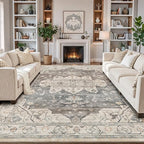 LUMI Washable 5x8 Area Rug for Living Room, Ultra Soft Vintage Rug with TPE Non Slip Backing, Stain Resistant, Low Profile Carpet High Traffic for Bedroom, Dining Room
