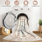 Runner Rug Kitchen Washable Rugs: 2x6 Non-Slip Boho Vintage Distressed Stain Resistant Indoor Neutral Farmhouse Throw Carpet for Hallway Bathroom Laundry Room Entryway Bedroom- Beige Blue