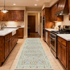 Washable 2'6" x 8' Runners for Hallways, Non Slip Long Floor Runner for Kitchen, Entryway Indoor, Stain Resistant Rubber Backing Floral Décor Rug (Beige Blue)