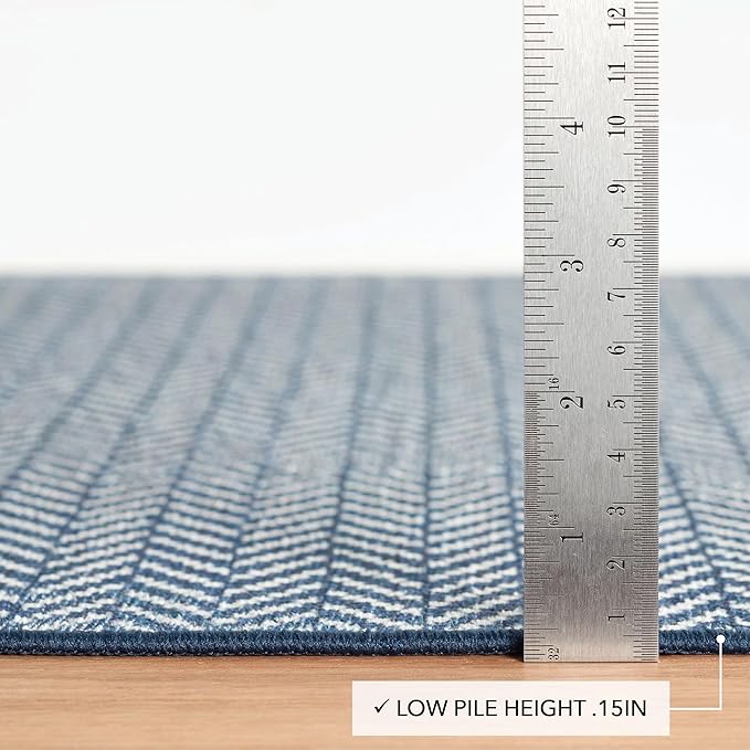 Dash and Albert Herringbone Machine Washable Area Rug - 2' x 3' Navy - Geometric Accent Rug - Anti-Slip Backing, Lightweight, Machine Washable, High Traffic Areas Kitchen, Mudroom, Laundry Room