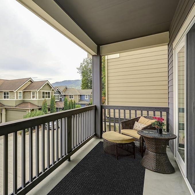 Ottomanson 2'7" x 44' Hallway Runner with Scraper Pile - Extra Durable Non-Slip Rug Mat for Indoor & Outdoor Use - Ideal for Kitchen, Entryway & Garage - High-Traffic Carpet, Black
