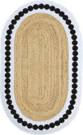 Flatweave Runner 5x10 Oval Kilim Jute Runner Hand Braided Jute Thick 0.27" Solid Pattern Black Beige Natural Oval Handmade Boho Indoor Outdoor Rugs for Hallway Enterway Corridor