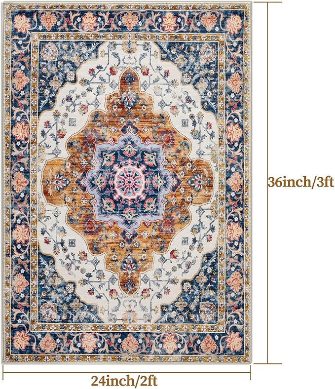 Ciicool Small Area Rug, 2x3ft Boho Rug, Ultra Soft Entry Rugs for Entryway, Non-Slip Washable Rugs Oriental Low-Pile Indoor Mat Floor Carpet for Entrance Bedroom Kitchen Bathroom Foyer Decor