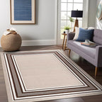 Beverly Rug Non Slip Area Rugs 8x10 Modern Bordered Non Skid Rubber Backing Soft Area Rug for Living Dining Room Easy to Clean Non Shedding Kitchen Bedroom Indoor Carpet 8 x 10 Beige-Brown