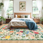 10x12 Area Rugs for Living Room: Floral Washable Rug Vintage Large Soft Boho Non-Slip Carpet Indoor Stain Resistant Low Pile Carpets for Bedroom Dining Room Farmhouse Nursery Hallway Home Office Green