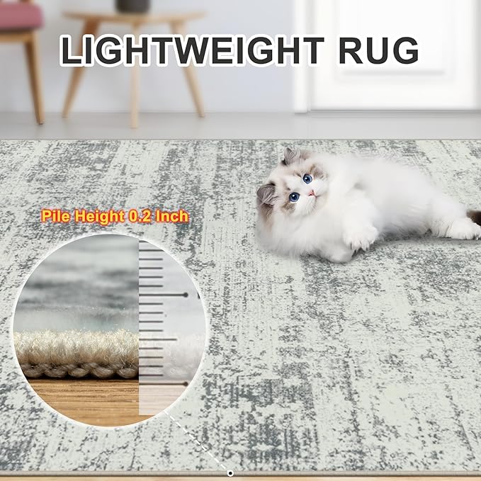 Area Rugs 10x14 Living Room - Washable Rug Modern Abstract Soft Large Neutral Non-Slip Carpet Indoor Floor Thin Carpets for Bedroom Dining Room Farmhouse Nursery Home Office Grey