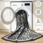 10x14 Area Rugs for Living Room: Floral Washable Rug Vintage Large Soft Boho Non-Slip Carpet Indoor Stain Resistant Low Pile Carpets for Bedroom Dining Room Farmhouse Nursery Home Office Dark Black