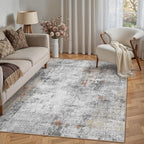 5x7 Washable Area Rug Grey Rust Abstract Living Room Bedroom Carpet Neutral Modern Non-Slip Soft Low Pile Lightweight Vacuumable Throw Rug for Dining Room Entryway