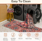 Area Rug 2x5 Rug Machine Washable Non-Slip Low Pile Print Pattern Western Rug for Living Room Bedroom Entryway Tribal Series-Red/Orange