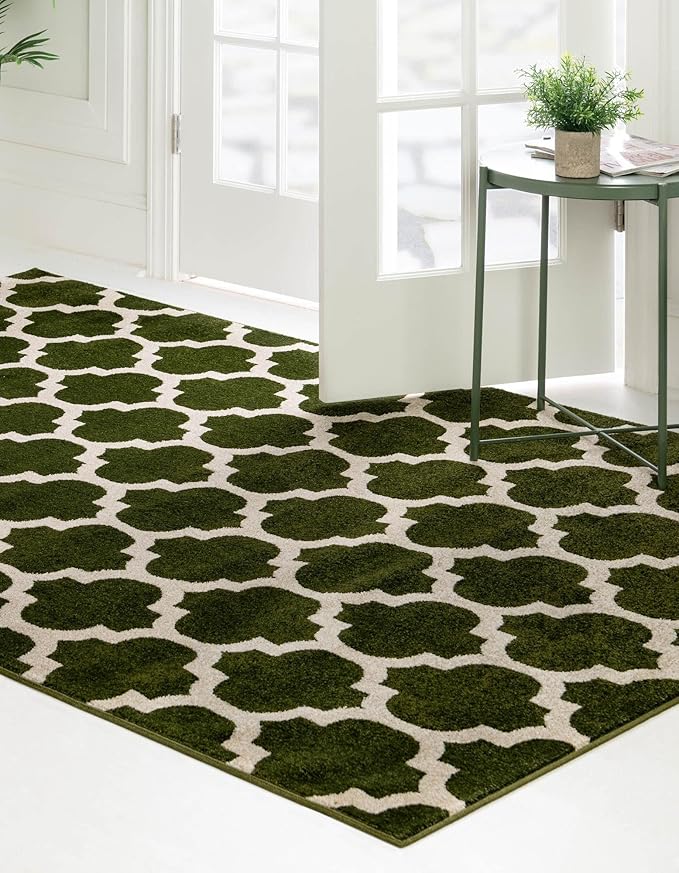 Rugs.com Lattice Collection Rug – 5' x 8' Dark Green Medium Rug Perfect for Bedrooms, Dining Rooms, Living Rooms