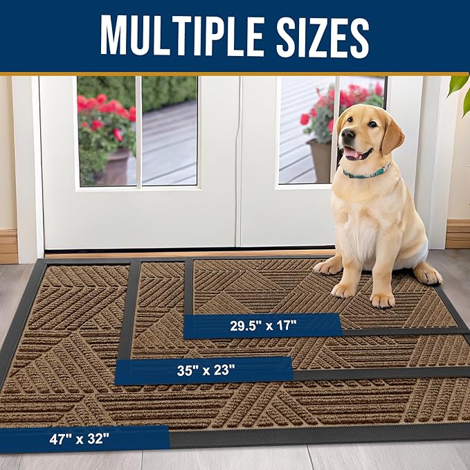 Kitinjoy Front Door Mat Outside Entrance, Sturdy Natural Dirt Trapper, Heavy Duty Rubber Doormat, Low Profile Non-Slip Backing, Easy Clean Floor Mat for Indoor Outdoor Entry, 35X23 Inch, Brown