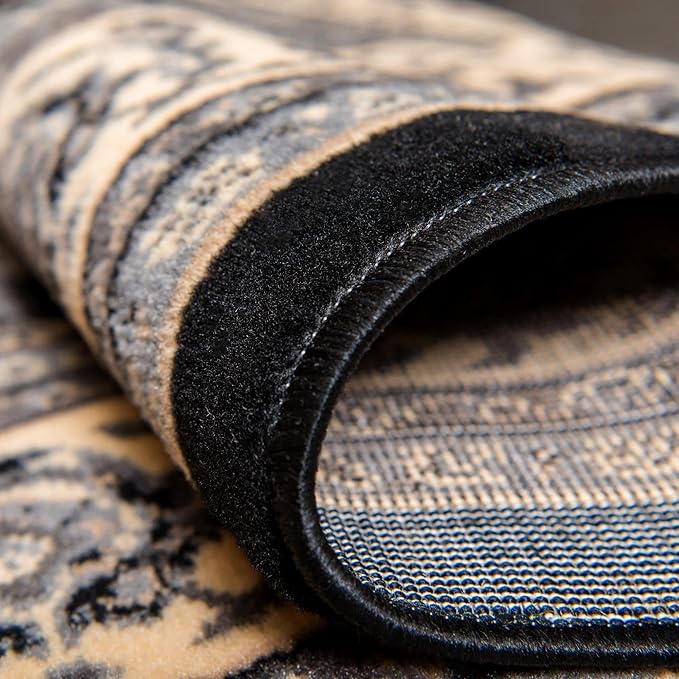 Rugs.com Yasmin Collection Rug – 8 Ft Square Black Medium Rug Perfect for Living Rooms, Kitchens, Entryways
