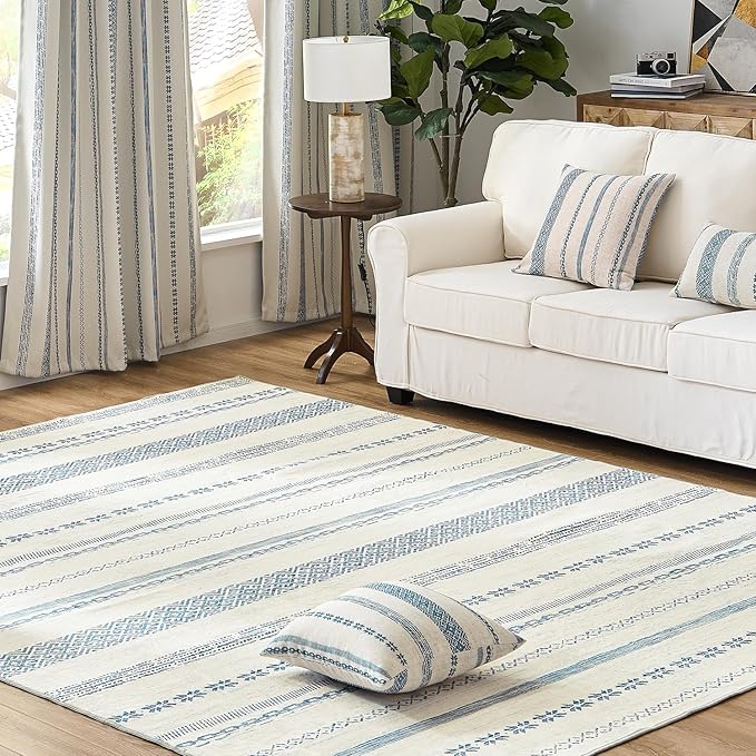 jinchan Moroccan Boho 3x5 Area Rugs for Entryway - Machine Washable Soft Throw Rug Bohemian Design Non-Slip Carpet for Entrance Living Room Kitchen Bedroom (3‘x5', Blue)