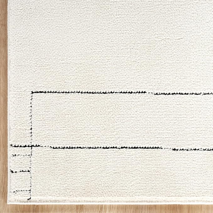 Abani Cream Area Rug – 8' x 10' – Oliver Collection – Geometric Linework Pattern – Non-Shedding, Easy to Clean – Durable for Living Room, Bedroom, or Office, Pet & Child Friendly