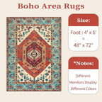 SERISSA 4x6 Boho Bedroom Rug, Washable Non Slip Vintage Orange Area Rugs, Ultra Soft Print Distressed Tribal Entry Rug Low-Pile Throw Carpet for Nursery Dorm Kitchen Living Room Decor
