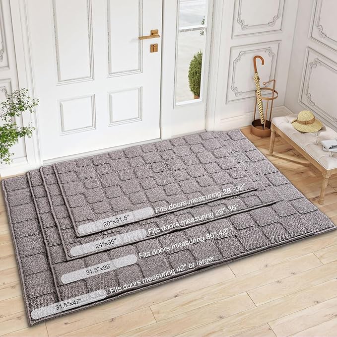 Front Door Mat Outside Entrance, Outdoor Indoor Door Mats for Entryway, Entrance, Entry, Patio, Waterproof Non Slip Doormat, Low-Profile, 24" × 35“, Grey