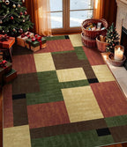 YIHOUSE Red and Green Rug 5x7, Burgundy Farmhouse Vintage Rugs Washable for Living Room,Burnt Orange Area Rug Non Slip,Geometric Boho Area Rug for Kitchen,Dining Room,Bedroom