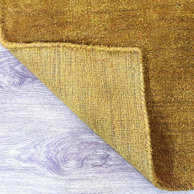 Hand Knotted Loom Wool ECO-Friendly Area Rugs - 2'6''x10', Runner, Gold Color, Solid Plain Design, High Pile Handmade Anti Skid Area Rugs for Living Room, Bed Room (L00111)