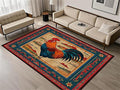 Vintage Rustic Rooster Area Rug ，6x8ft,Ethnic Design Colorful Mountains Geometric Pattern Print Rug，Low Pile Washable Rug Suitable for Farmhouse, Kitchen, Living Room, Bedroom Entryway