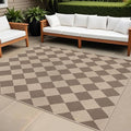 Easy Jute Brown Checkered 5x7 Area Rug, Washable Modern Rugs for Living Room Non-Slip Diamond Bedroom Rug, Neutral Farmhouse Indoor Outdoor Carpet for Patio Dining Room Classroom