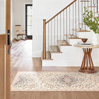Phantoscope Washable Runner Rug 2'x6' Non-Slip, Vintage Boho Hallway Rugs for Entryway, Stair, Bedroom, Persian Floral Medallion Pattern, Low-Pile Foldable Floor Carpet, Ivory Rose/Fall Bloom