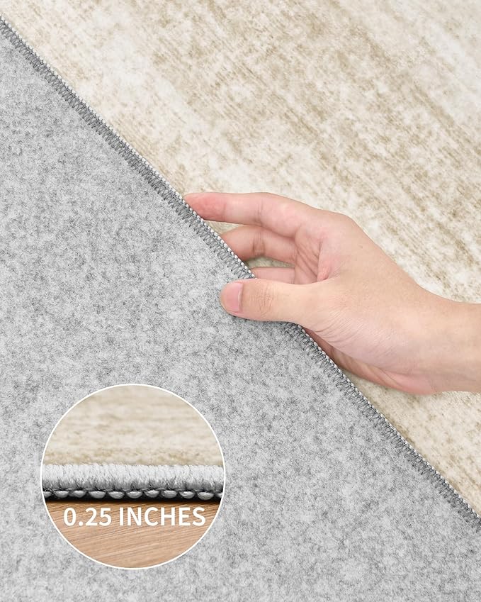 Art&Tuft Non-Slip Runner Rug - 2x12 Runner Rug Washable Low-Pile Rugs Runners, Soft Distressed Carpet Runner for Bedroom Bathroom Kitchen Laundry Living Room, Beige
