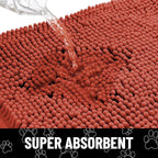 Smiry Dog Door Mat for Muddy Paws, Absorbent Dirt Trapper Non Slip Quick Dry Washable Chenille Mat for Mud Dogs, Entry Rug for Indoor and Outdoor (30x20 Inches, Maple Red and Black)