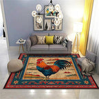 Vintage Rustic Rooster Area Rug ，5x7ft,Ethnic Design Colorful Mountains Geometric Pattern Print Rug，Low Pile Washable Rug Suitable for Farmhouse, Kitchen, Living Room, Bedroom Entryway