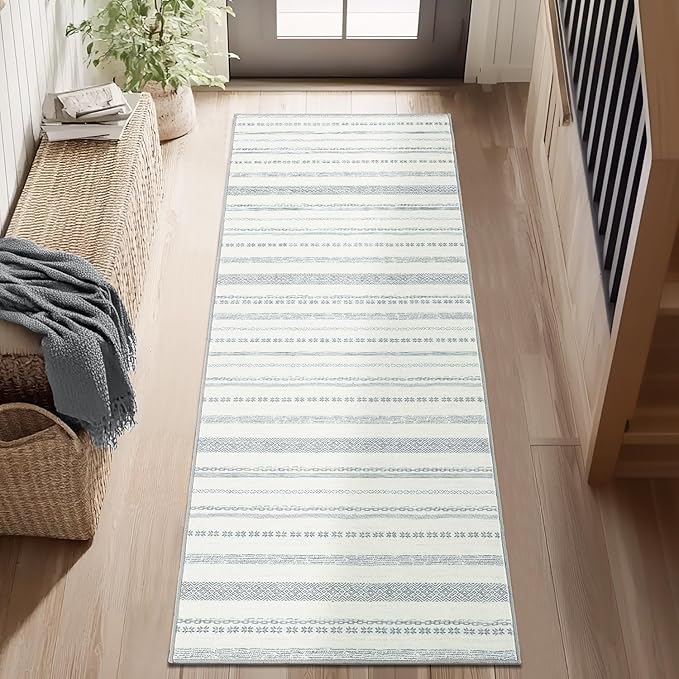 jinchan Moroccan Boho Runner Rug 2x6 - Machine Washable Non-Slip Low-Pile Soft Bohemian Runner Rug for Entryway Hallway Kitchen Bedroom Laundry Room (2‘x6', Grey)