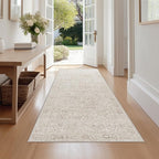FMFUNCTEX 2x5 Washable Runner Rug Beige Vintage Neutral Distressed Oriental Non Slip Low Pile Indoor Carpet Retro Hallway Entryway Rug for Kitchen Living Room Bedroom Bathroom Laundry Entry Bedside