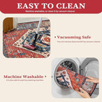 SERISSA 4ft Round Area Rug, Washable Non-Slip Boho Circle Rug, Ultra Soft Oriental Vintage Rust Low-Pile Small Circular Carpet for Bedroom Entryway Kids Room Office College Dorm Living Room