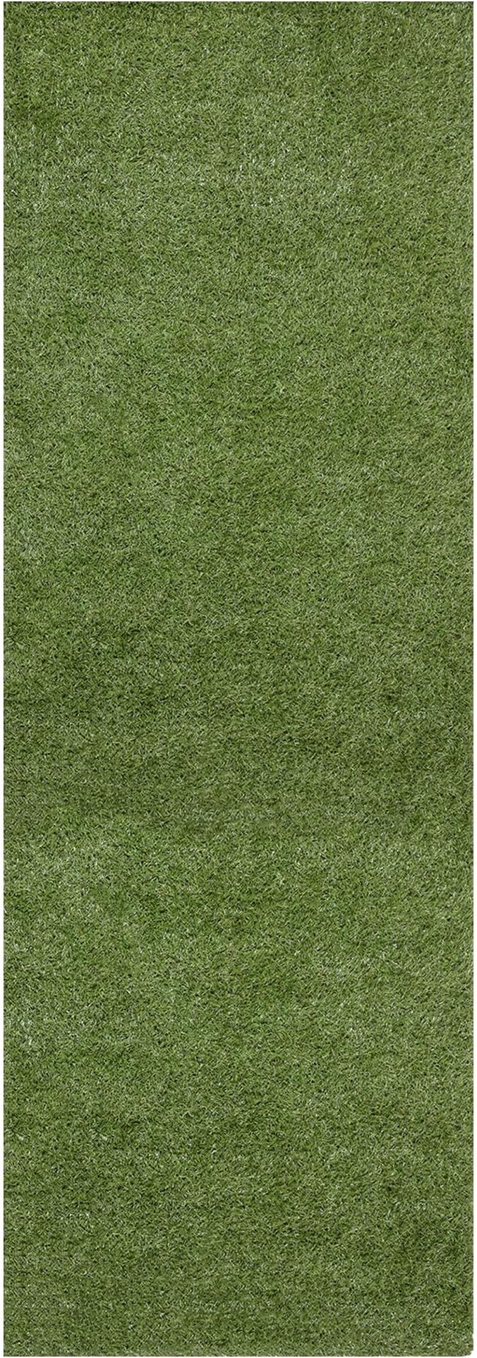 Ottomanson 2'7" x 38' Artificial Faux Grass Rug - Realistic Turf with UV Protection - Perforated for Easy Drainage - Durable, Hose-Off Synthetic Lawn Carpet for Indoor & Outdoor Use, Green