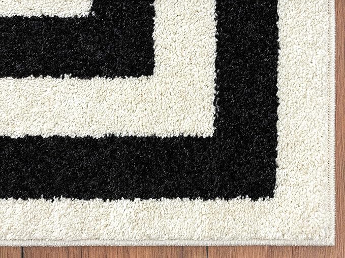 Abani Contemporary Black & Ivory 3' x 5' Area Rug, Contrasting Geometric Modern Stripe Symmetrical Living Room Carpet Rugs