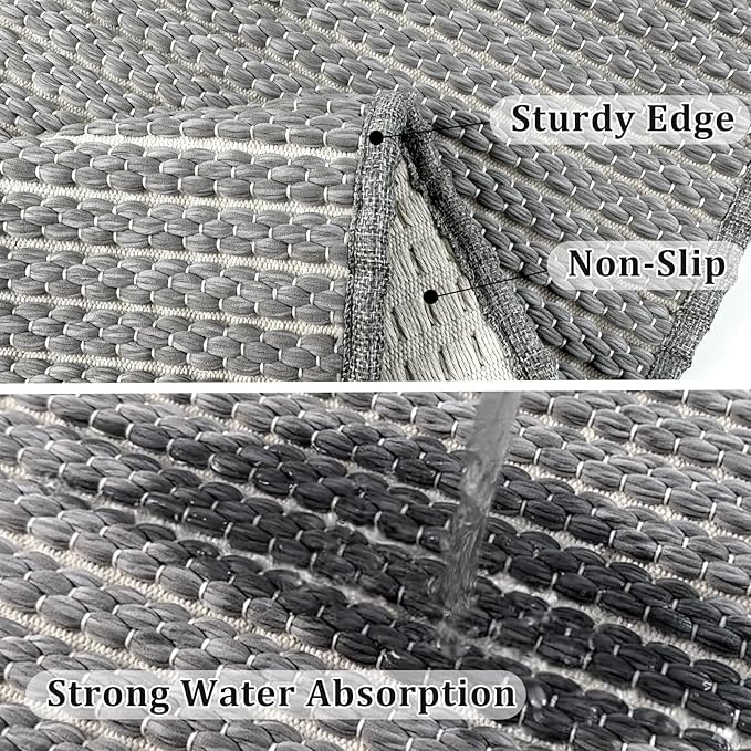 Grey Bathroom Rugs 24"x48"Non Slip Braided Bath Mat for Bathroom Floor Washable Boho Luxury Bath Rug for Tub Soft Vintage Absorbent Shower Sink Mat