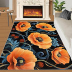 8x10 Poppy Rugs for Living Room - Retro Florals Art Large Area Rug, Rustic Flowers Art Modern Boy Nursery Rug Soft Washable for Classroom Office Bedroom Kids Room
